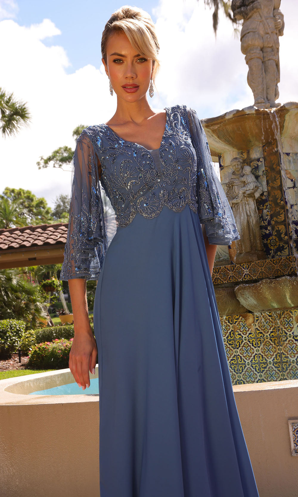 Primavera Couture 13162 - Beaded Applique V-Neck A-Line Dress - view 13