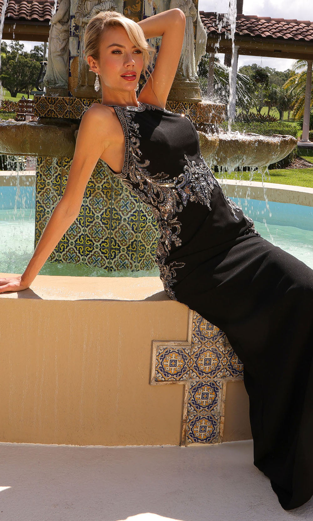 Primavera Couture 13167 - Beaded Applique Halter Formal Dress - view 11