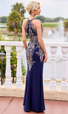 Primavera Couture 13167 - Beaded Applique Halter Formal Dress - back view