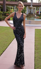 Primavera Couture 13176 - V-Neck Floral Beaded Fitted Dress - view 6