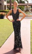 Primavera Couture 13176 - V-Neck Floral Beaded Fitted Dress - view 8