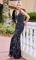 Primavera Couture 13176 - V-Neck Floral Beaded Fitted Dress - view 4