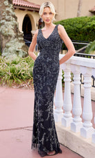 Primavera Couture 13176 - V-Neck Floral Beaded Fitted Dress - designer prom dress at Silhouette Dresses