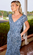 Primavera Couture 13178 - Beaded Applique Short Sleeve Long Dress - view 6