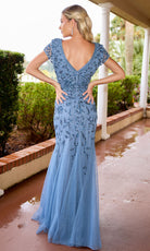 Primavera Couture 13178 - Beaded Applique Short Sleeve Long Dress - view 5