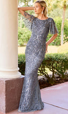 Primavera Couture 13179 - Beaded Flutter Sleeve Long Formal Dress - designer mother of the bride dress at Silhouette Dresses