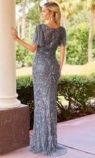 Primavera Couture 13179 - Beaded Flutter Sleeve Long Formal Dress - back view