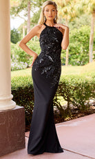 Primavera Couture 13180 - Halter Floral Beaded Formal Dress - designer prom dress at Silhouette Dresses