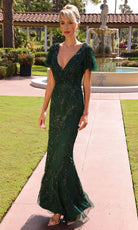 Primavera Couture 13184 - V-Neck Beaded Dress with Flutter Sleeves - view 8