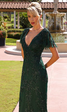 Primavera Couture 13184 - V-Neck Beaded Dress with Flutter Sleeves - view 10