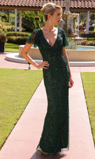 Primavera Couture 13184 - V-Neck Beaded Dress with Flutter Sleeves - view 7