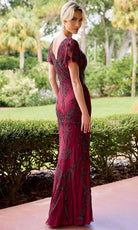 Primavera Couture 13184 - V-Neck Beaded Dress with Flutter Sleeves - back view
