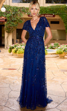 Primavera Couture 13185 - Flutter Sleeve Surplice V-Neck Formal Dress - designer mother of the bride dress at Silhouette Dres