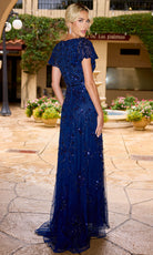 Primavera Couture 13185 - Flutter Sleeve Surplice V-Neck Formal Dress - back view