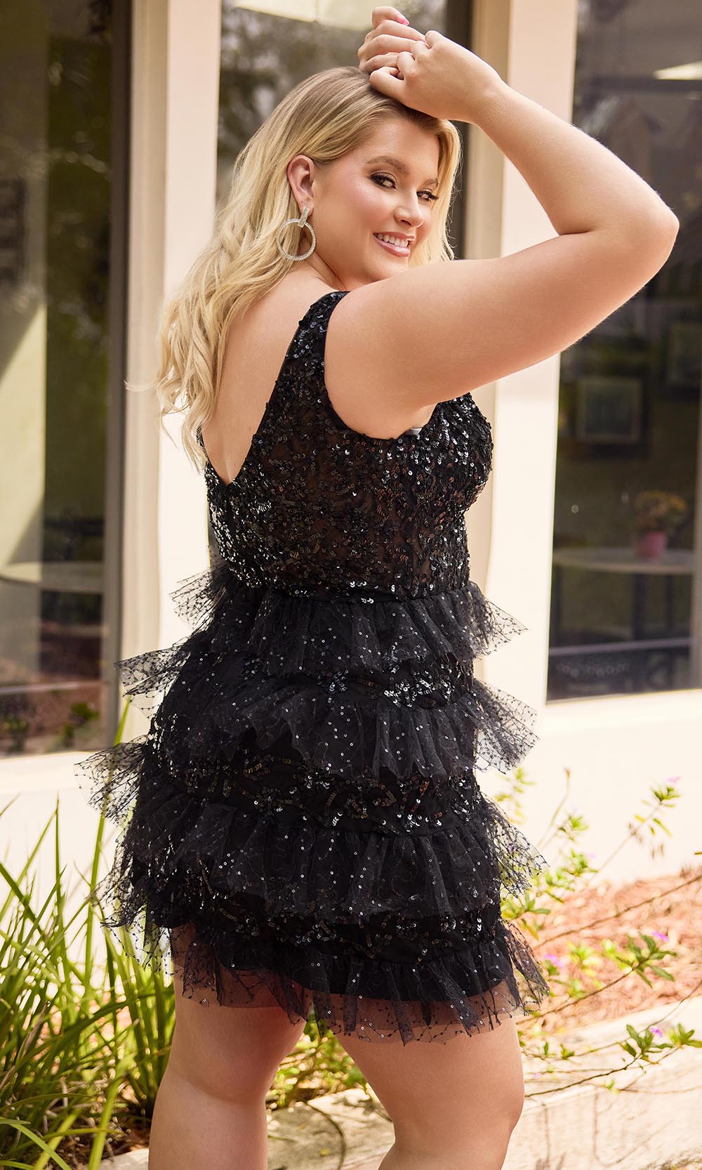 Primavera Couture 14092 - Tiered Sequin Sleeveless Cocktail Dress - view 7