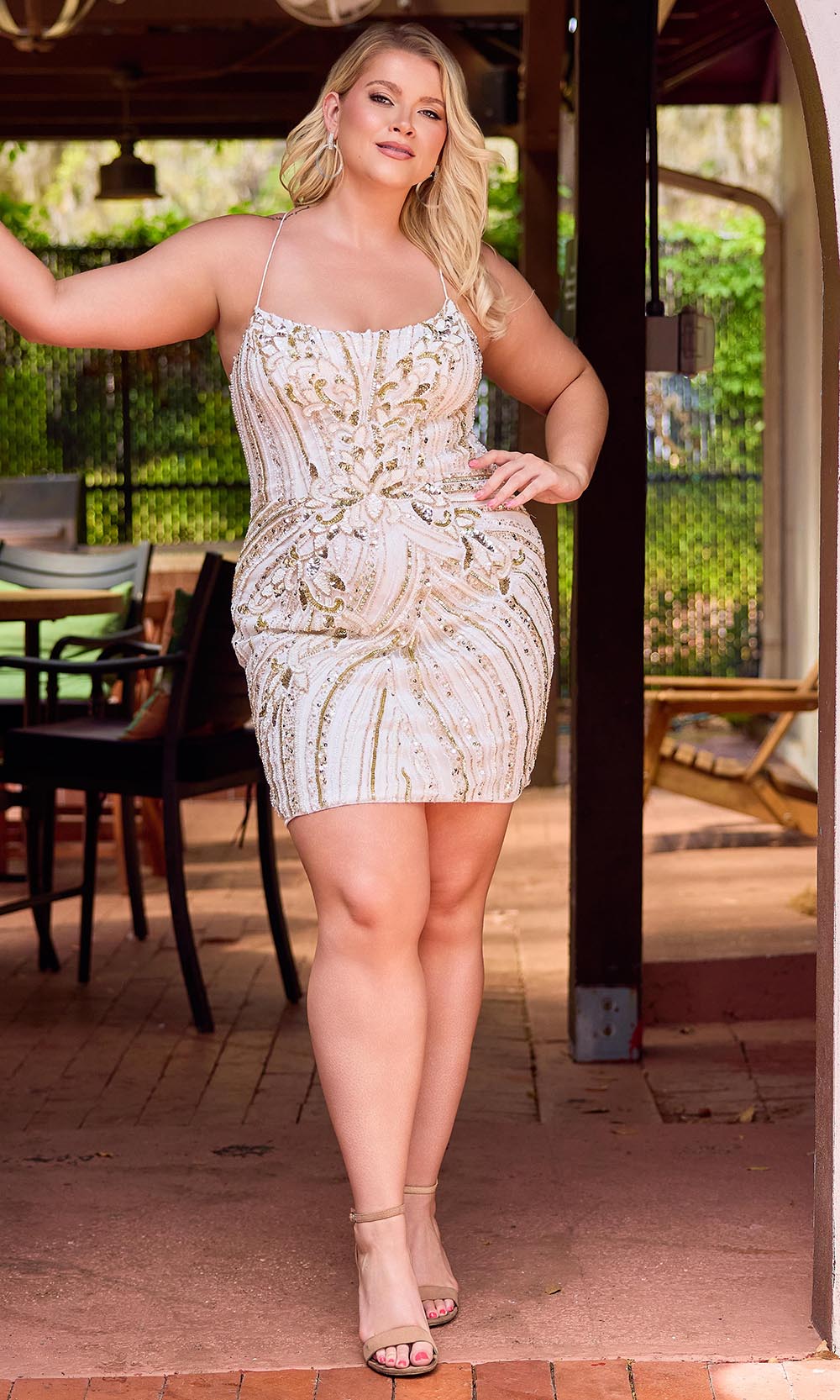 Primavera Couture 14093 - Beaded Applique Scoop Neck Dress - designer cocktail dress at Silhouette Dresses