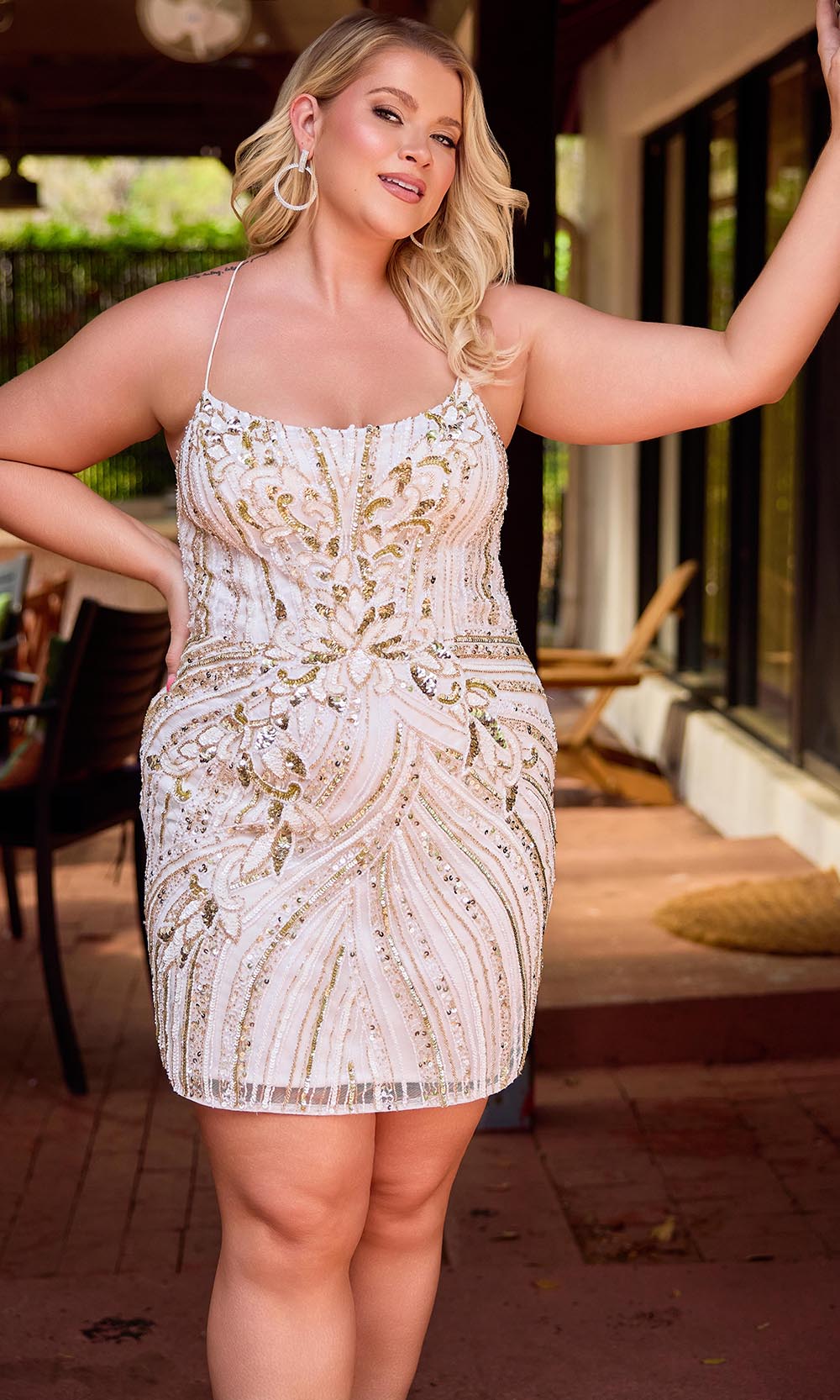 Primavera Couture 14093 - Beaded Applique Scoop Neck Dress - detail view
