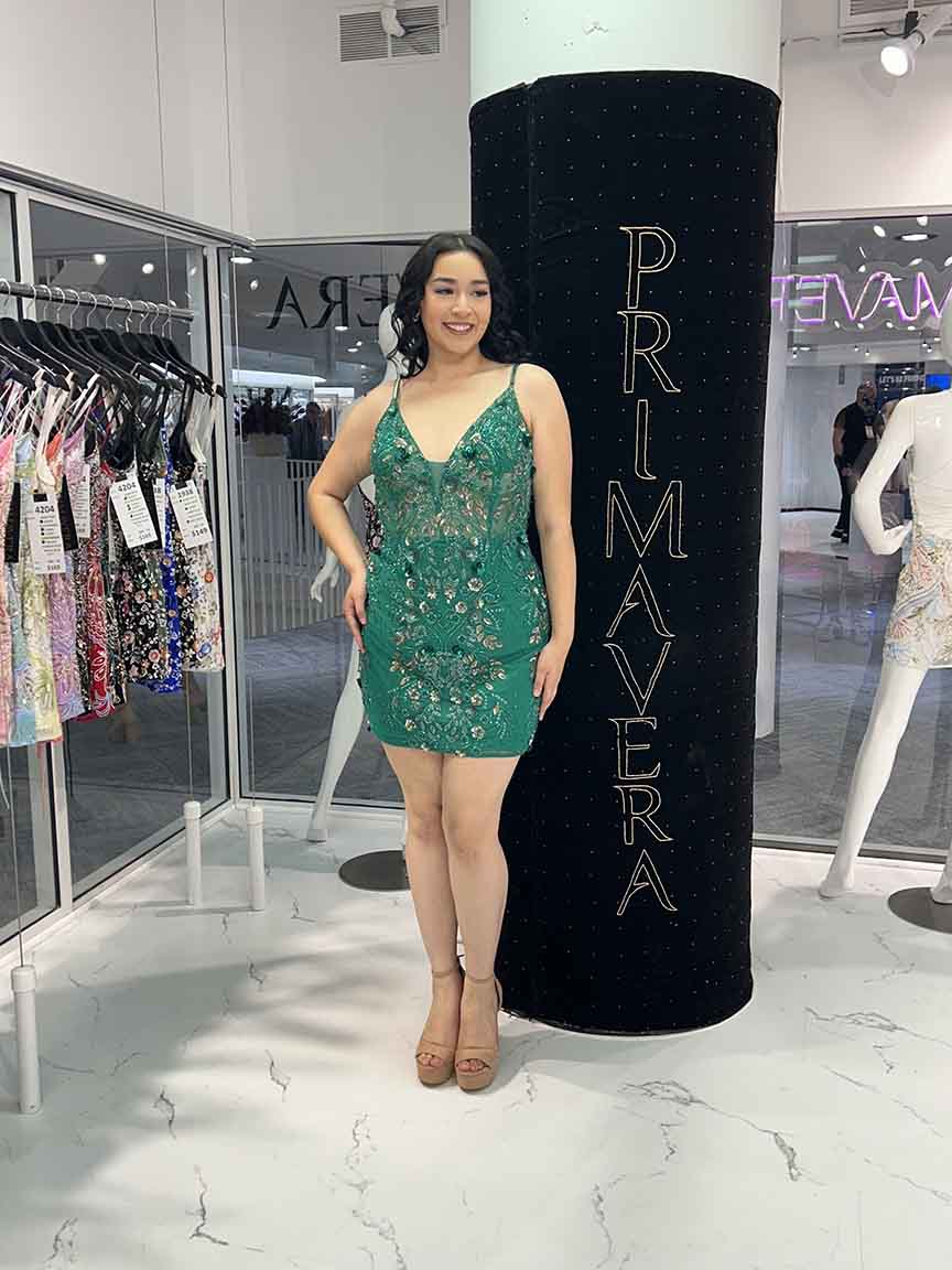 Primavera Couture 14095 - Floral Beaded illusion Corset Dress
