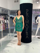Primavera Couture 14095 - Floral Beaded illusion Corset Dress