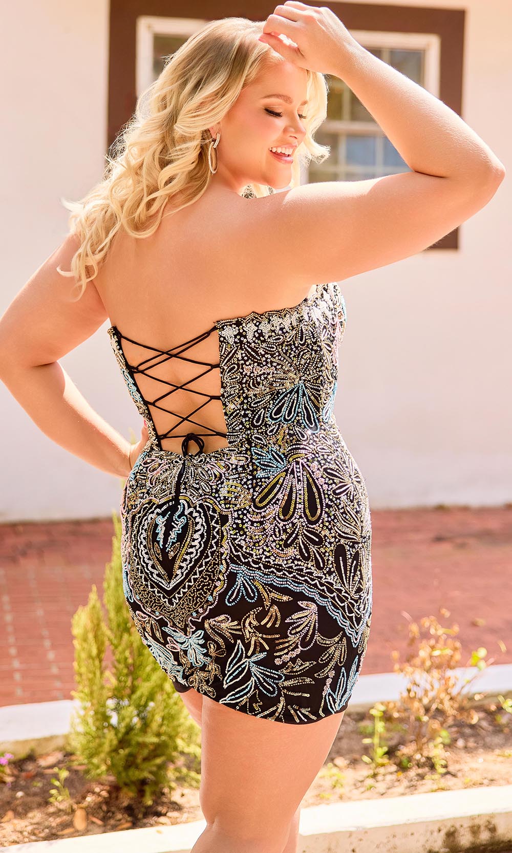 Primavera Couture 14097 - Scalloped V-Neck Intricate Beaded Dress - view 8