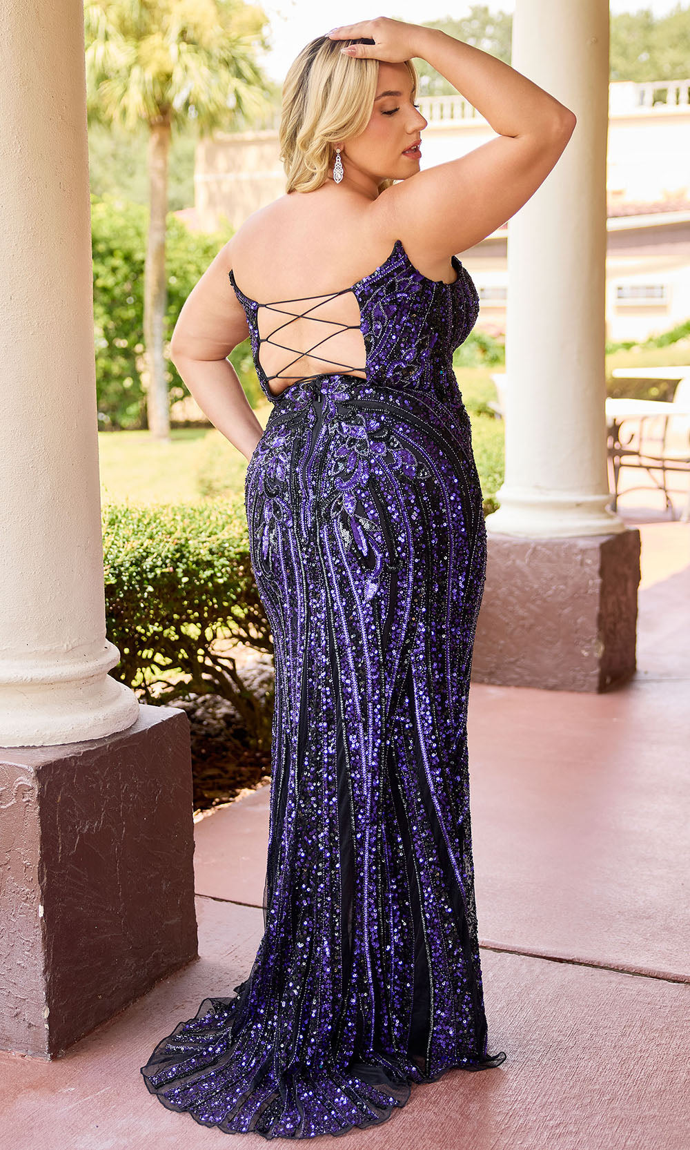 Primavera Couture 14103 - Lace-Up Back Embellished Fitted Dress - view 6