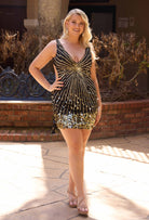 Primavera Couture 14111 - Sleeveless V-Neck Paillette Cocktail Dress