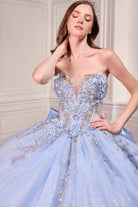 Ladivine 15726 - Glitter Tulle Floral Ball Gown with Bow