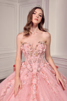 Ladivine 15726 - Glitter Tulle Floral Ball Gown with Bow