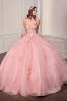 Ladivine 15726 - Glitter Tulle Floral Ball Gown with Bow