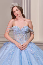 Ladivine 15735 - Off Shoulder Beaded Corset Ballgown