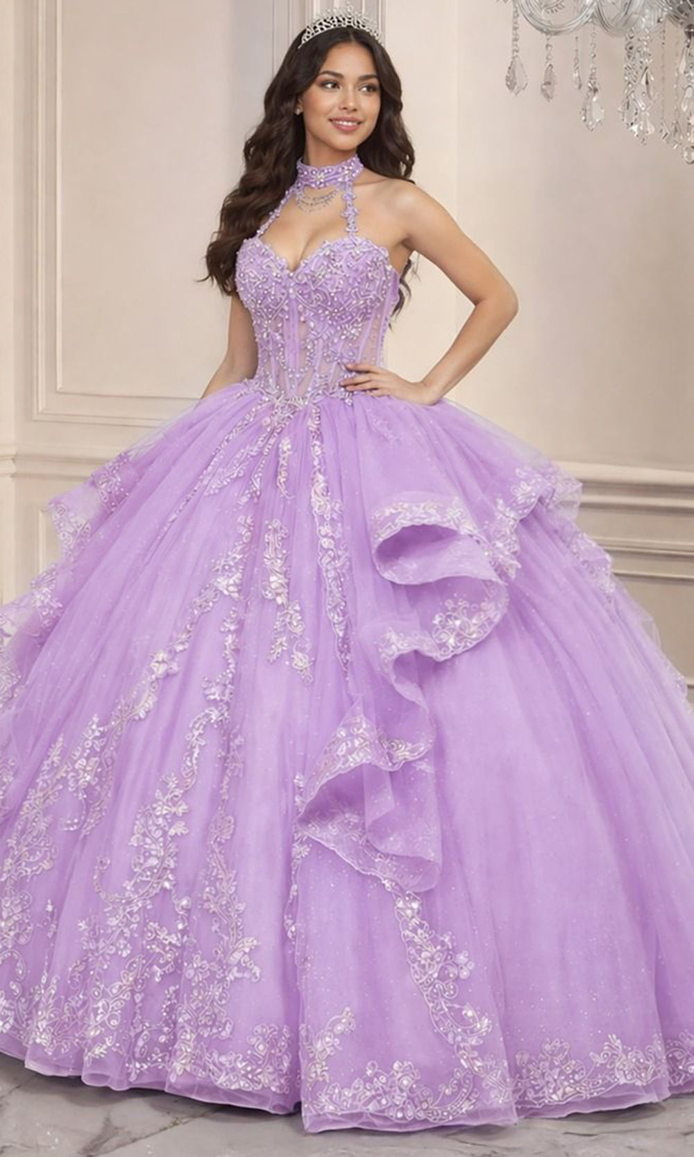 Ladivine 15741 - Embellished Choker Sweetheart Quinceanera Gown