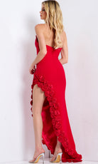 Jovani 47798 - Rosette Applique Strapless Asymmetric Hem Gown - view 4