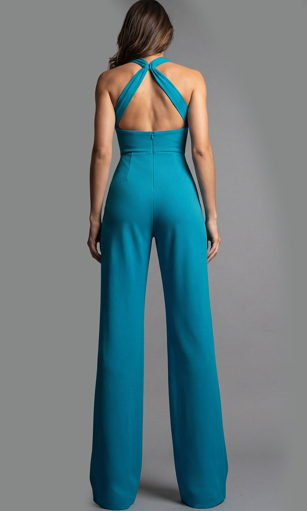 Jovani 22542 - Twisted Halter Wide Leg Jumpsuit - detail view