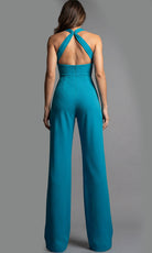 Jovani 22542 - Twisted Halter Wide Leg Jumpsuit - detail view