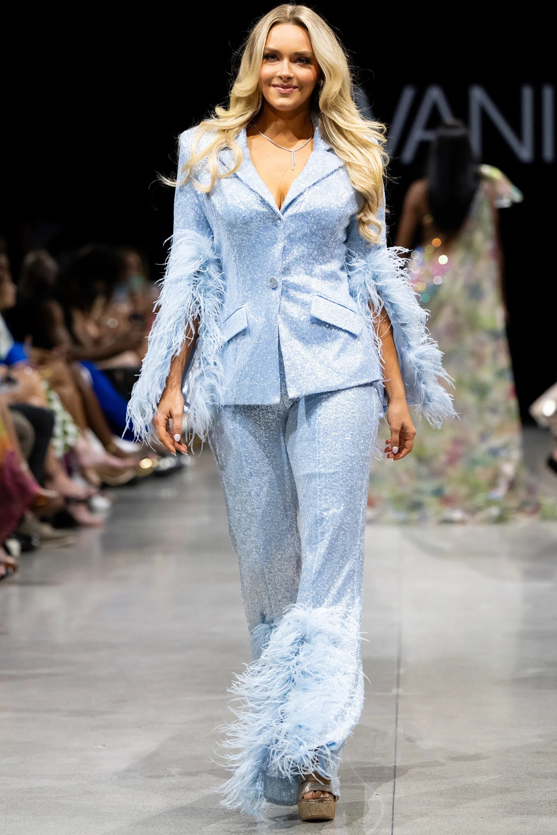 Jovani 23162 - V-Neck Sequin Feathers Pant Suit - view 7
