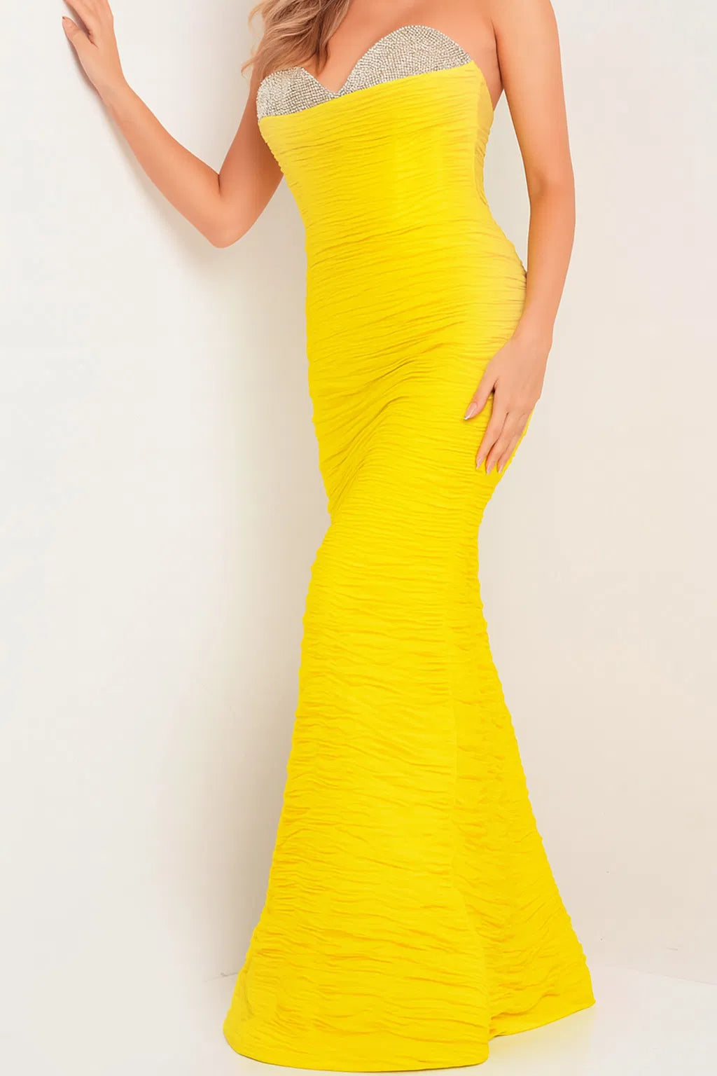 Jovani 23546 - Strapless Shirred Mermaid Prom Dress - detail view