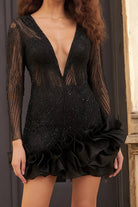 Jovani 23727 - Plunging Neck Ruffled Short Dress - designer formal gown at Silhouette Dresses