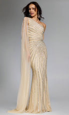 Jovani 23774 - Asymmetric Neck Sequin Sheath Gown - back view