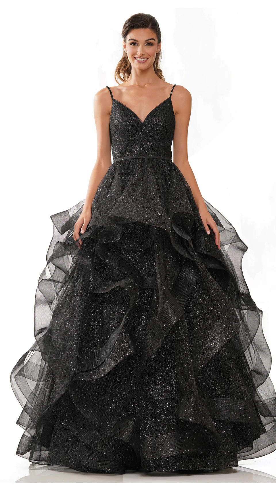 Colors Dress - 2381 V Neck Glitter Mesh Ballgown - view 7