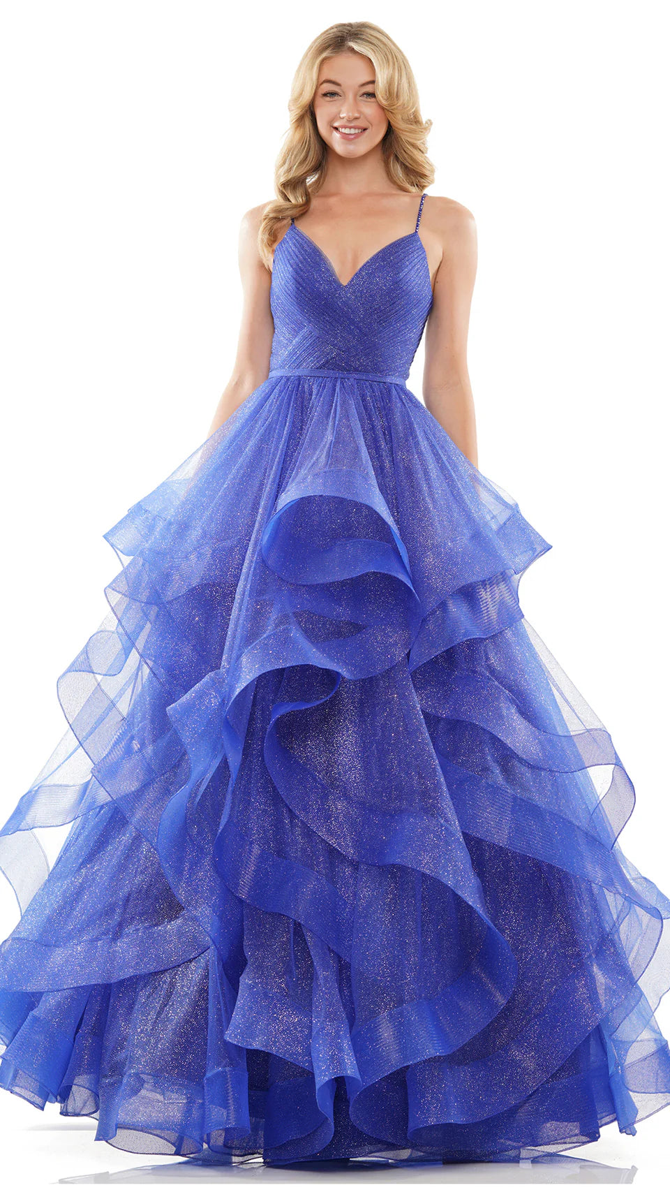 Colors Dress - 2381 V Neck Glitter Mesh Ballgown - view 10