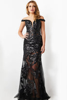 Jovani 23834 - Floral Sequin Illusion Prom Gown - designer prom dress at Silhouette Dresses