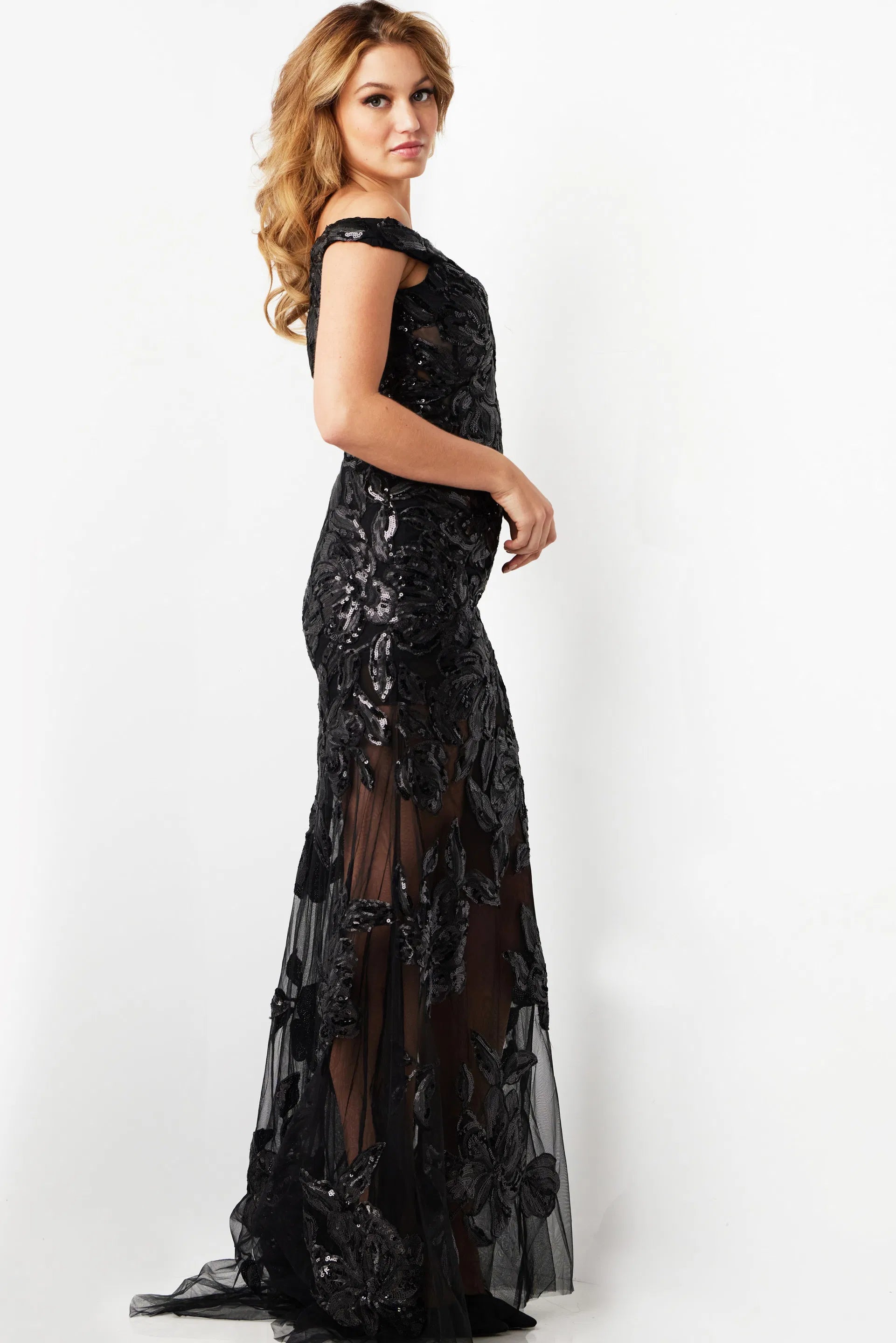 Jovani 23834 - Floral Sequin Illusion Prom Gown - view 8