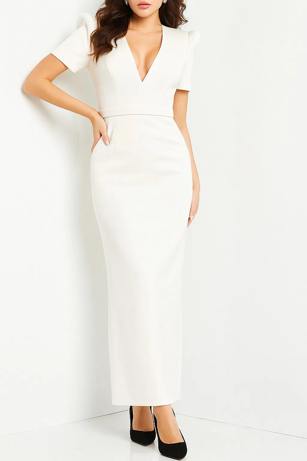 Jovani 24021 - Puff Sleeve Column Mother of the Groom Gown - designer evening gown at Silhouette Dresses