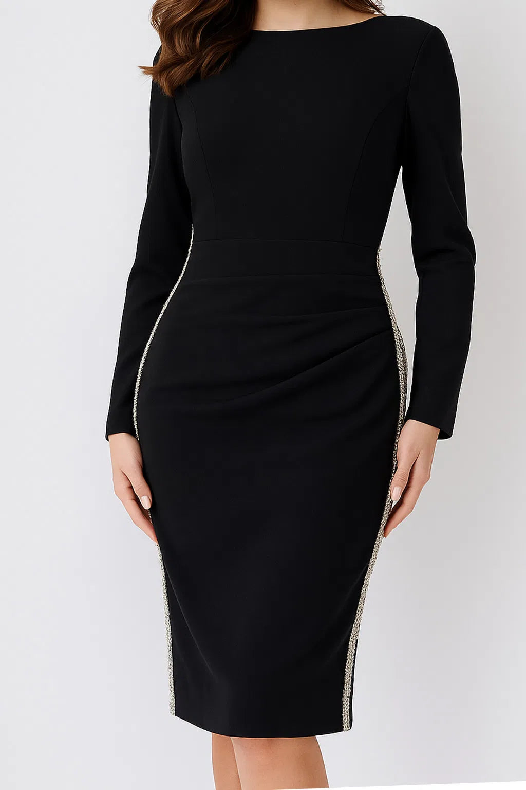 Jovani 24192 - Embellished Side Long Sleeve Knee-Length Dress - view 5