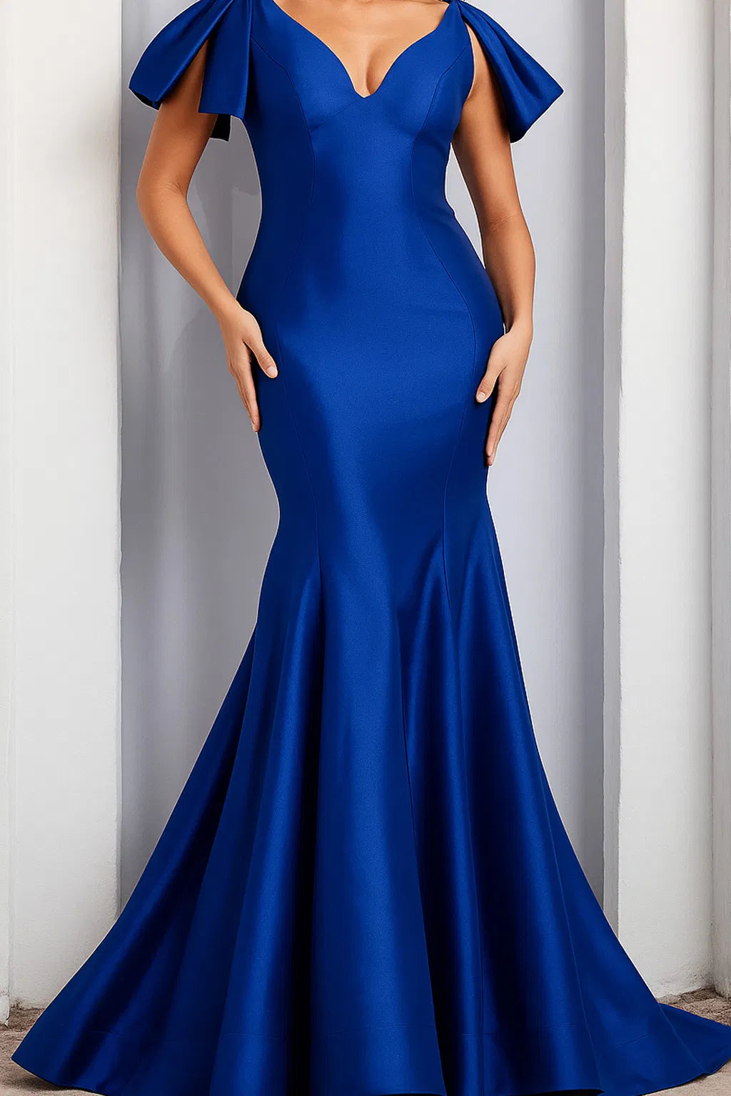 Jovani 24193 - V-Neck Mikado Evening Dress - detail view