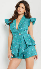 Jovani 24623 - Collared V-Neck Romper with Ruffle Sleeves - view 6