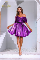 Terani Couture 251C4045 - Off Shoulder Box Pleated Cocktail Dress - detail view