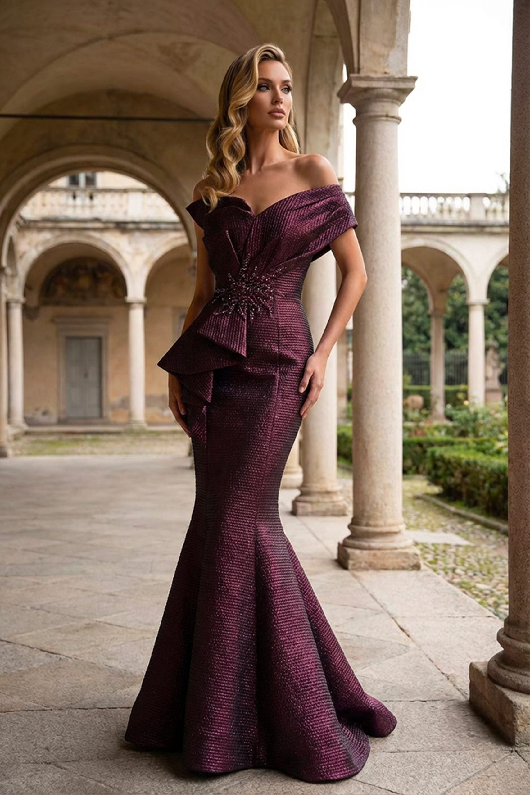 Terani Couture 251E4201 - Ruffled Peplum Jacquard Evening Gown - view 9