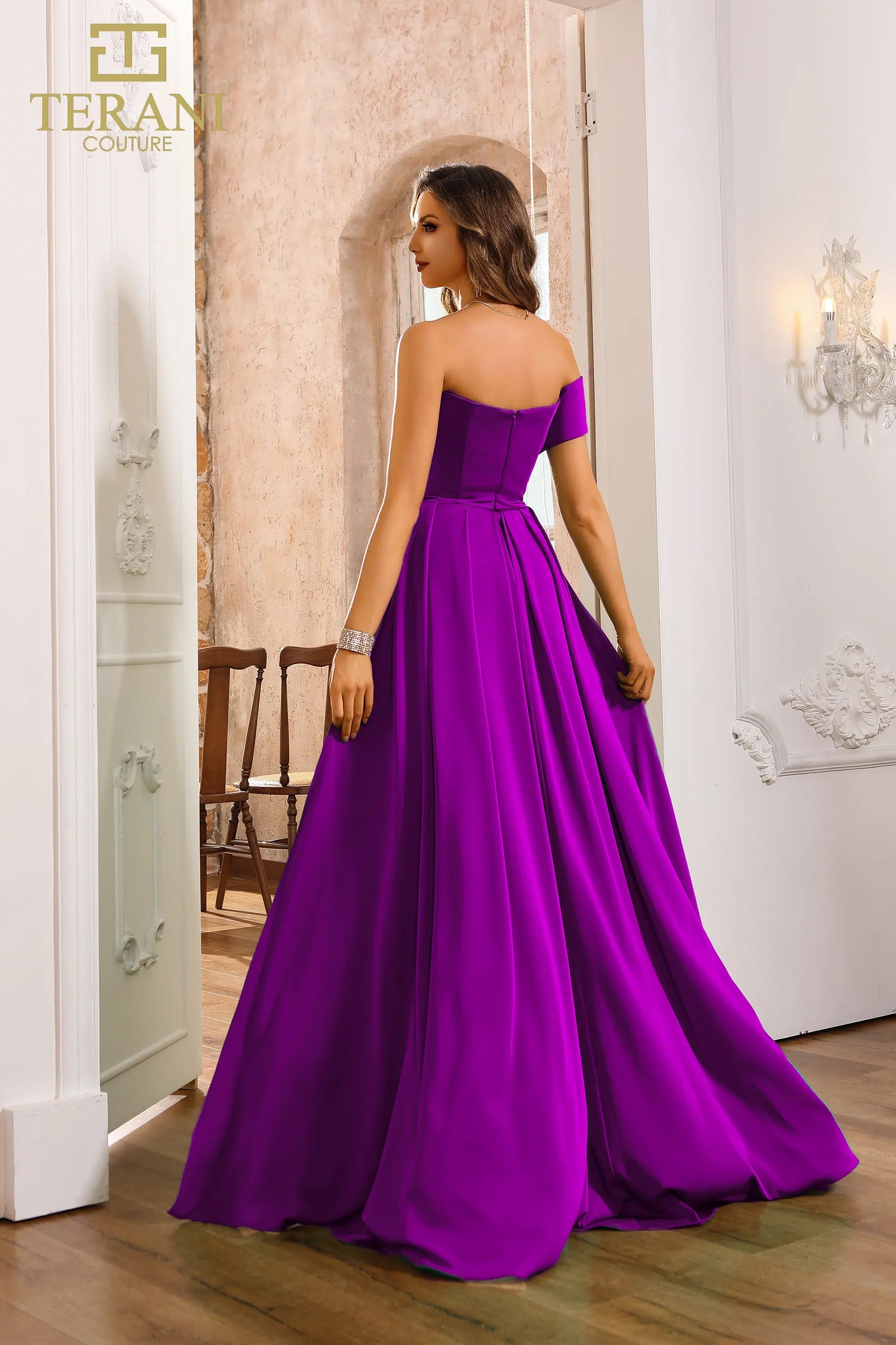 Terani Couture 251E4283 - Pleated Overskirt Sweetheart Evening Dress - detail view