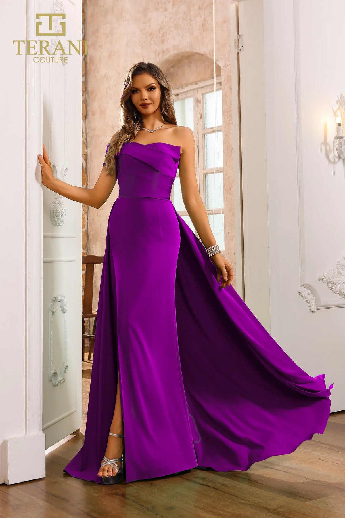 Terani Couture 251E4283 - Pleated Overskirt Sweetheart Evening Dress - back view